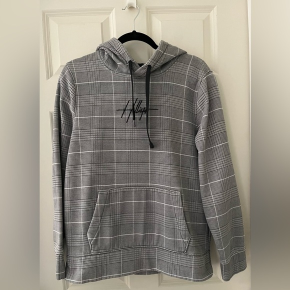 Men’s Hollister Black Gray White Plaid Sweatshirt Hoodie kangaroo pocket M - Picture 1 of 5